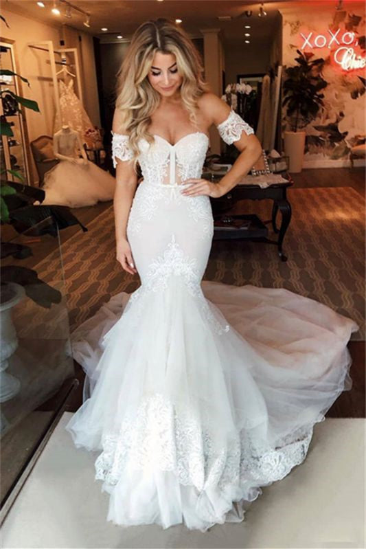Gorgeous Mermaid Lace Sweetheart Wedding Dress with Detachable Sleeves-BallBride