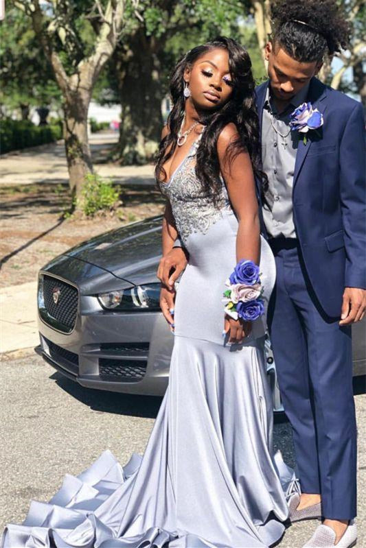 Gorgeous Mermaid Prom Dress with Spaghetti-Straps, Sleeveless, V-Neck and Appliques-BallBride
