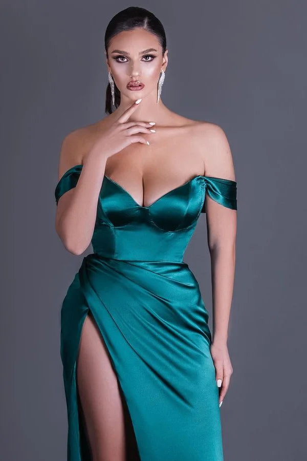 Gorgeous Off-the-Shoulder Evening Dresses Mermaid High Slit Long-BallBride