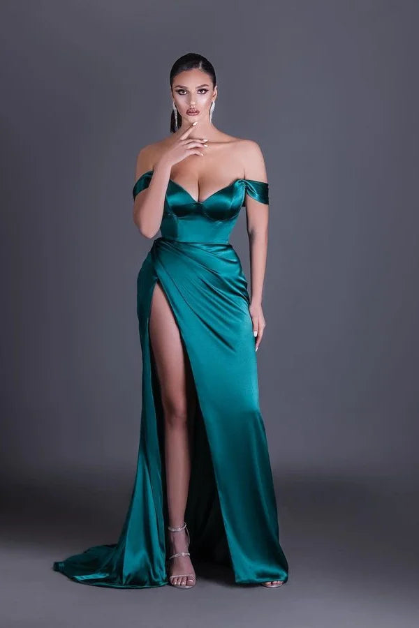 Gorgeous Off-the-Shoulder Evening Dresses Mermaid High Slit Long-BallBride