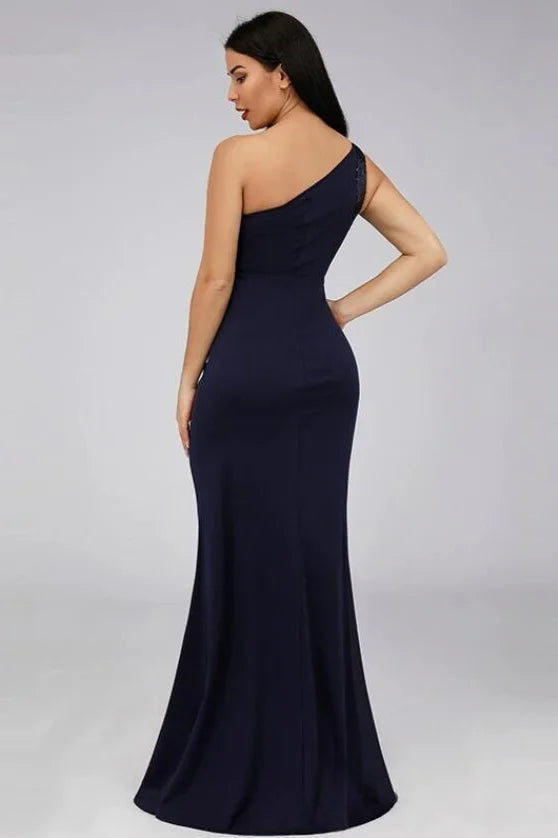 Gorgeous One Shoulder Mermaid Prom Dress Sequins Long Evening Gowns With Slit-BallBride