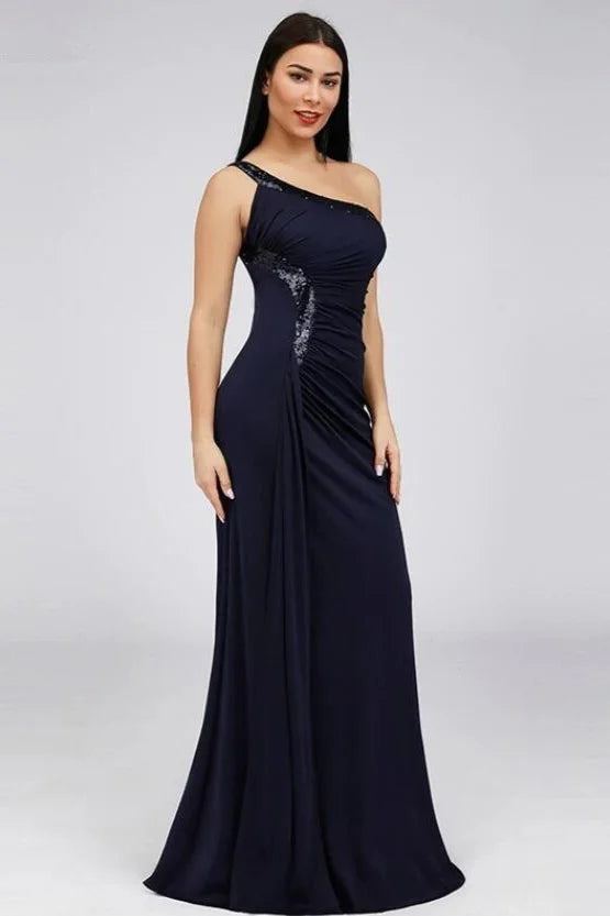 Gorgeous One Shoulder Mermaid Prom Dress Sequins Long Evening Gowns With Slit-BallBride