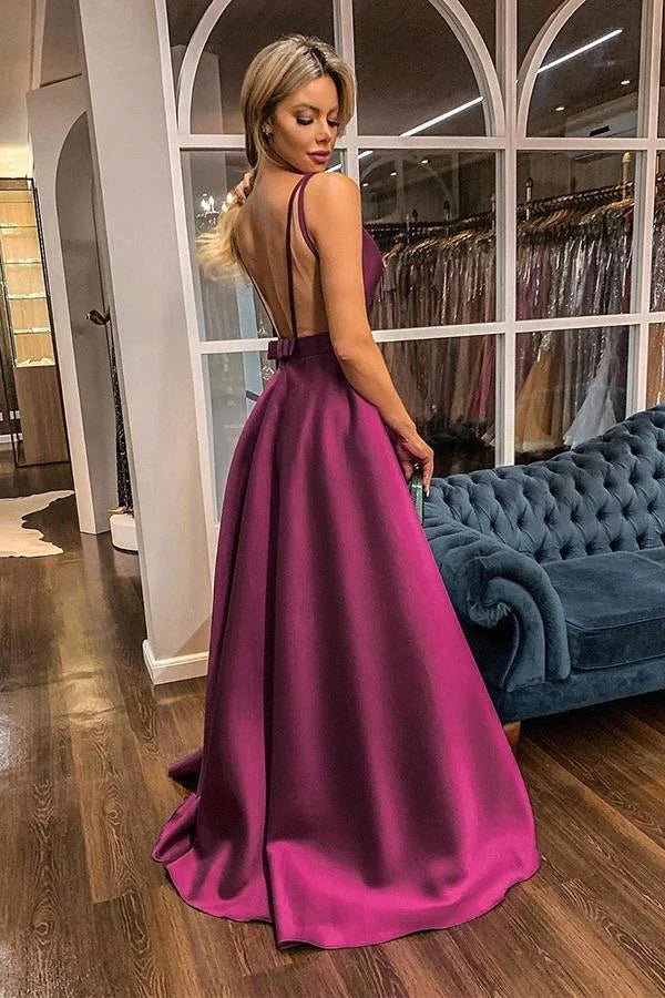 Gorgeous Purple V-Neck Sleeveless Long Evening Dress-BallBride