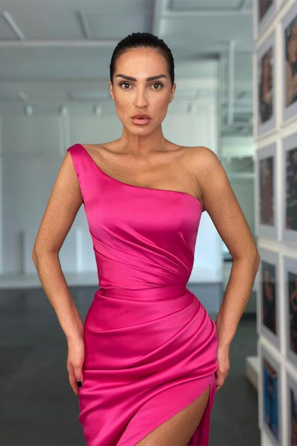 Gorgeous Rose Pink Mermaid Evening Dress with Split Strapless Design-BallBride