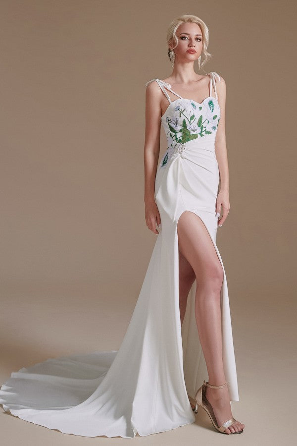 Gorgeous Satin Mermaid Wedding Dress with Open Back & Slit-BallBride