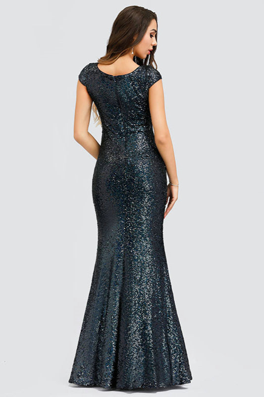 Gorgeous Sequins Cap Sleeve Prom Dresses On Sale - Mermaid Long Evening Party Gowns-BallBride
