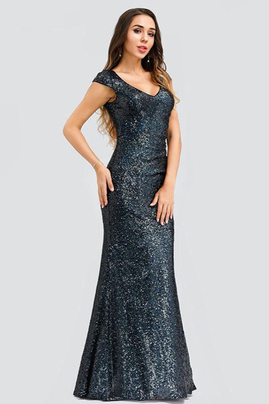 Gorgeous Sequins Cap Sleeve Prom Dresses On Sale - Mermaid Long Evening Party Gowns-BallBride