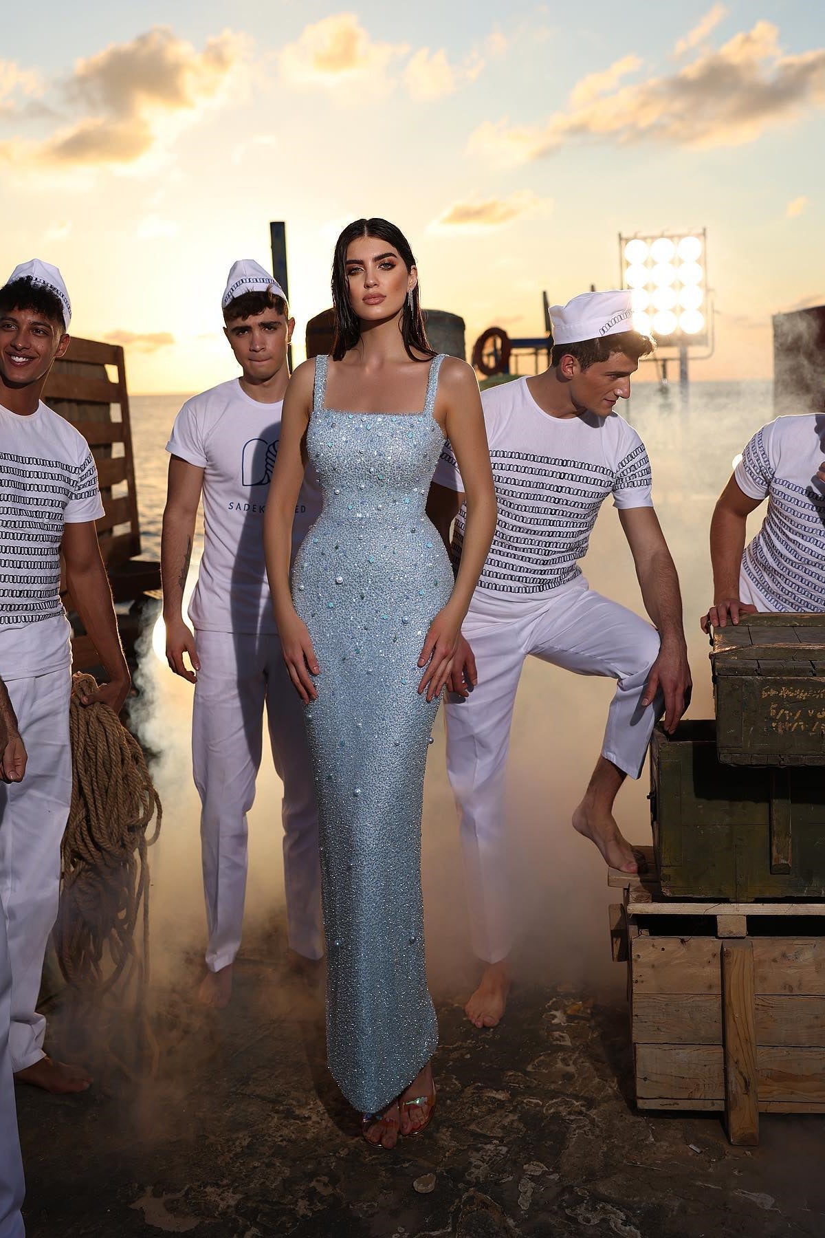 Gorgeous Sky Blue Square Mermaid Prom Dress with Pearls and Sequins on Sale-BallBride