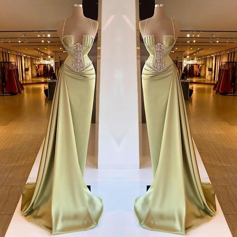 Gorgeous Spaghetti-Straps Mermaid Long Evening Dress With Beads-BallBride