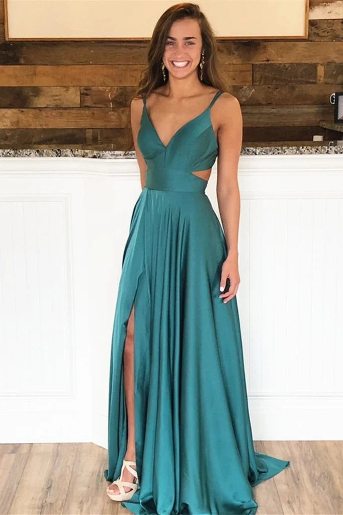 Gorgeous Spaghetti-Straps Split Long Evening Dress-BallBride