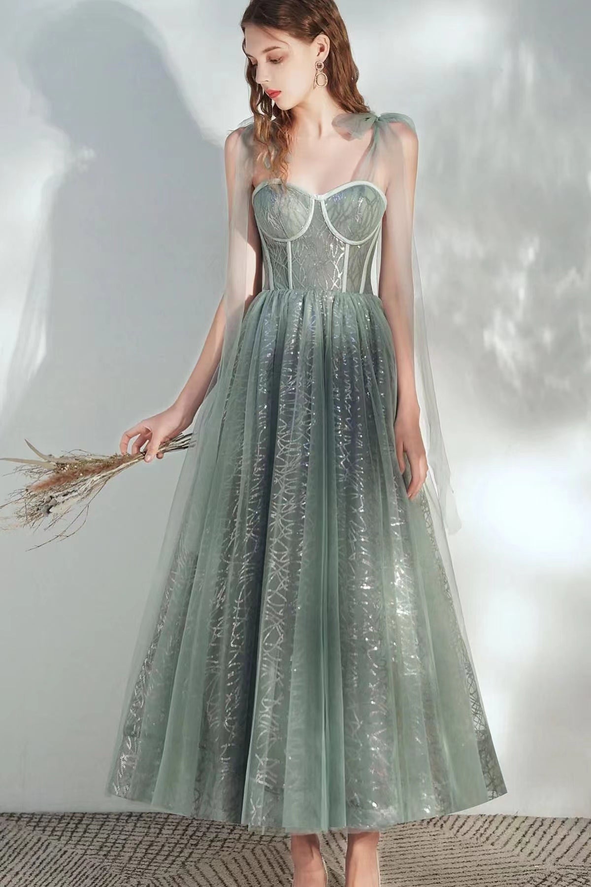 Gorgeous Sweetheart A-Line Sequins Prom Dress with Tulle Straps-BallBride