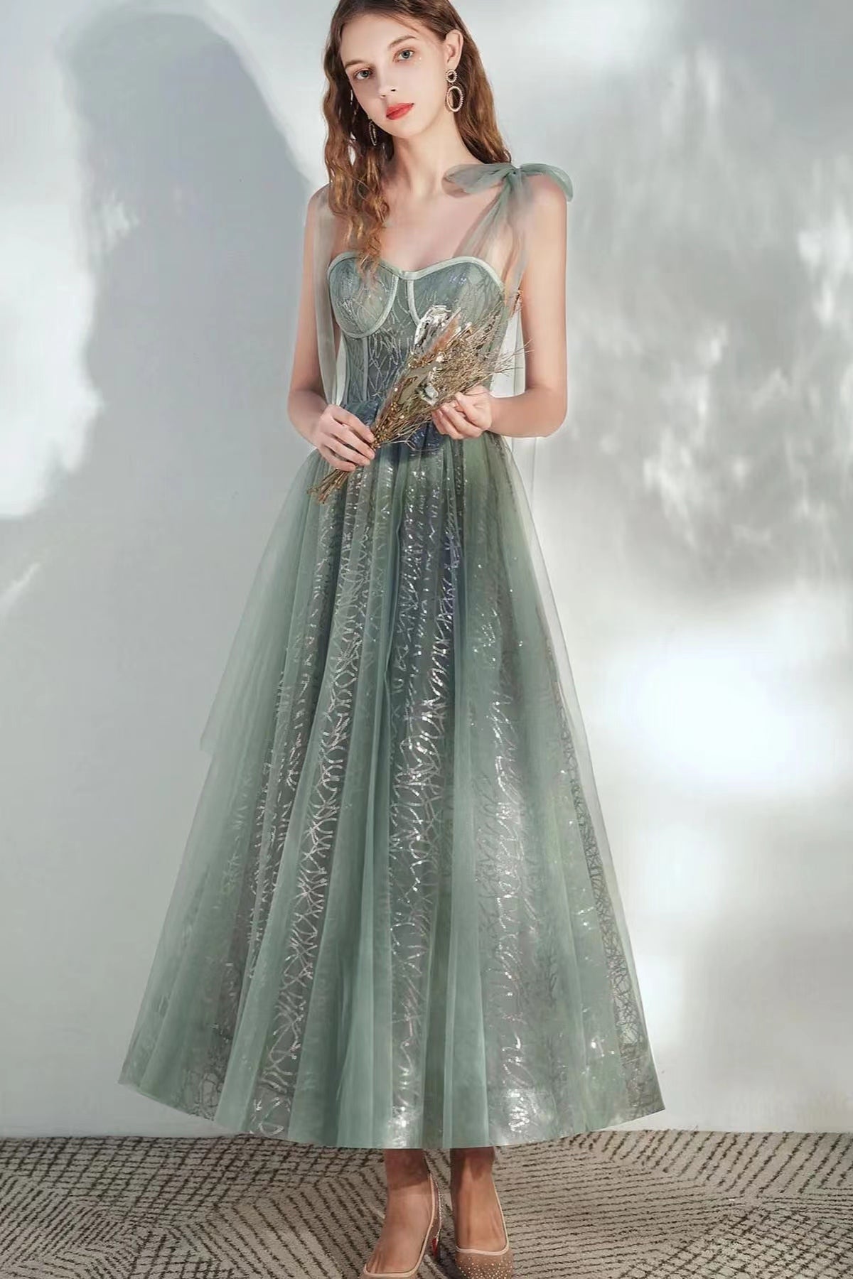 Gorgeous Sweetheart A-Line Sequins Prom Dress with Tulle Straps-BallBride