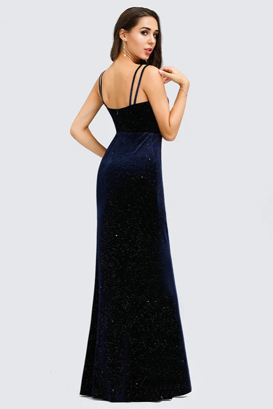 Gorgeous V-Neck Velvet Evening Gowns Mermaid Long Prom Dress-BallBride