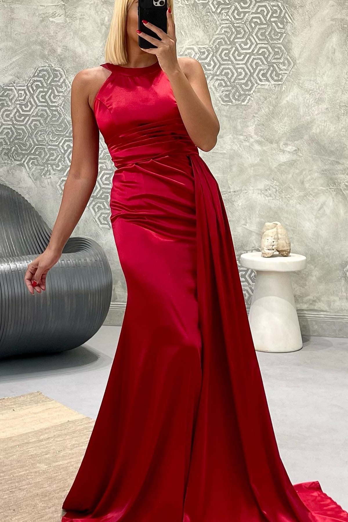 GorgeousJewel Strapless Mermaid Long Prom Dress with Pleated Detail-BallBride