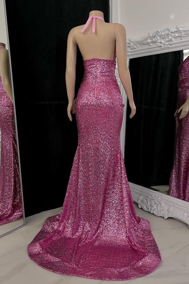 Grape Side Slit Sequins Sleeveless Mermaid Prom Dress-BallBride
