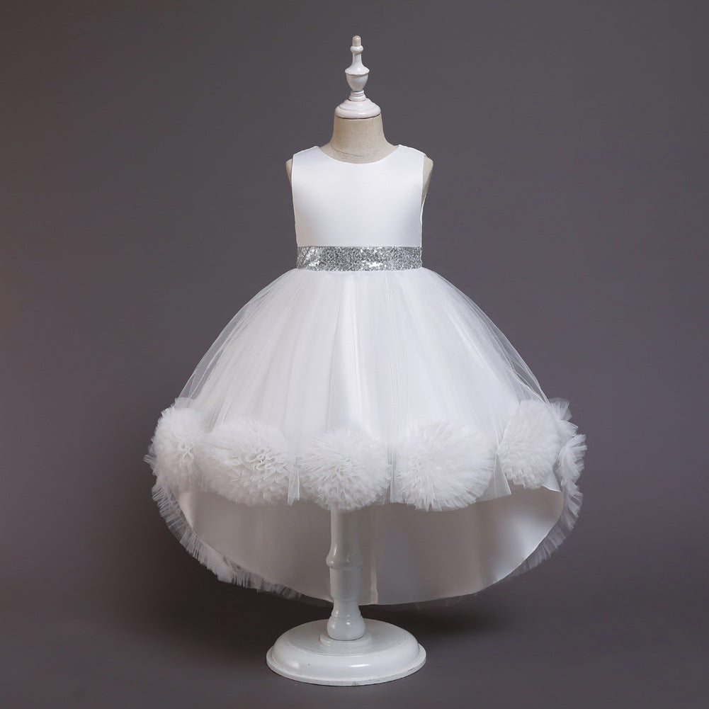 Green Jewel Hi-Lo Flower Girl Dress with Appliques-BallBride