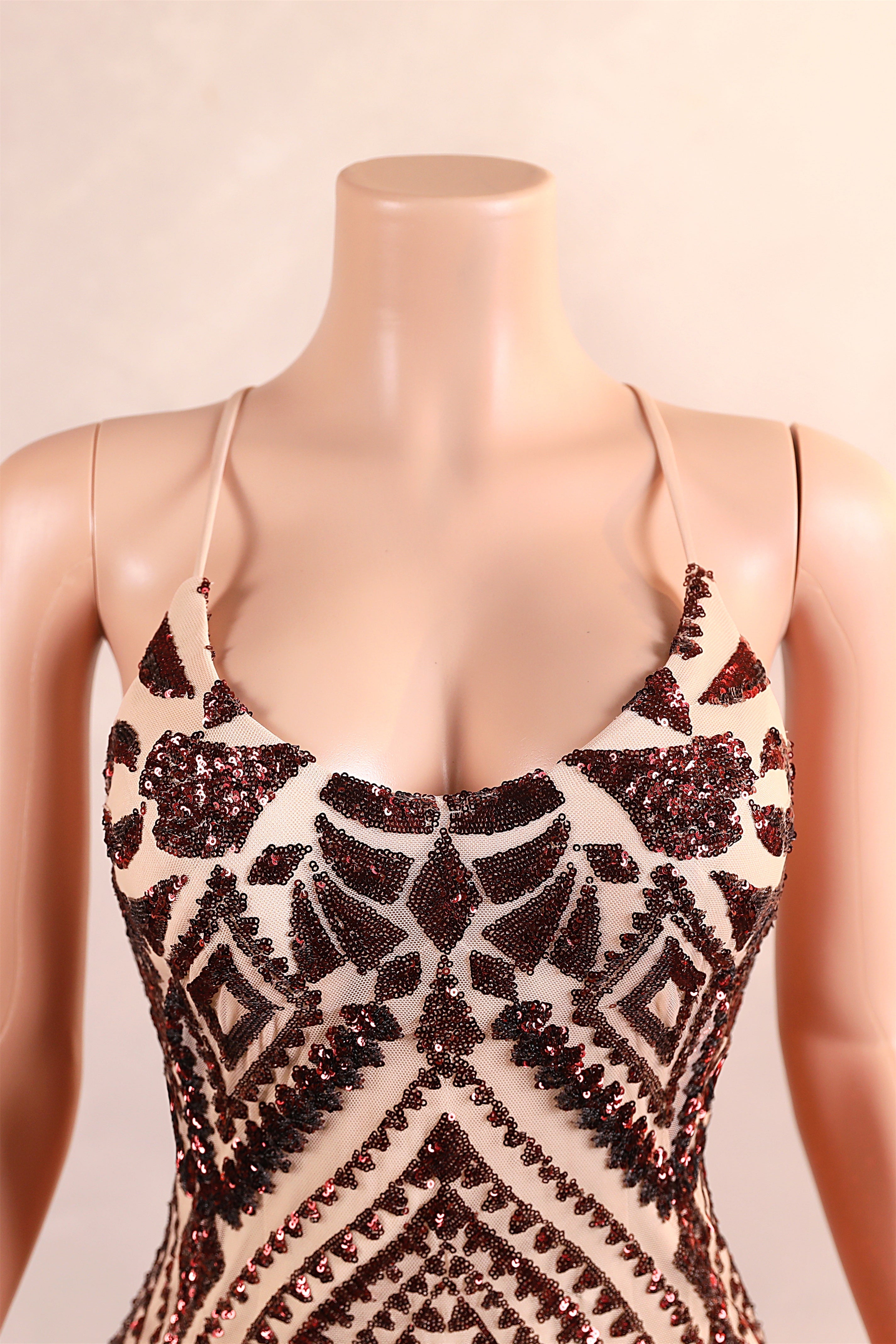 Halter Sequined Sparkle Burgundy Feathers Mermaid Prom Dresses-BallBride