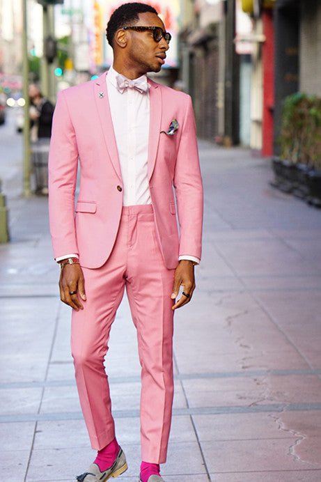 Handsome One-Button Pink Wedding Suit for Groom-BallBride