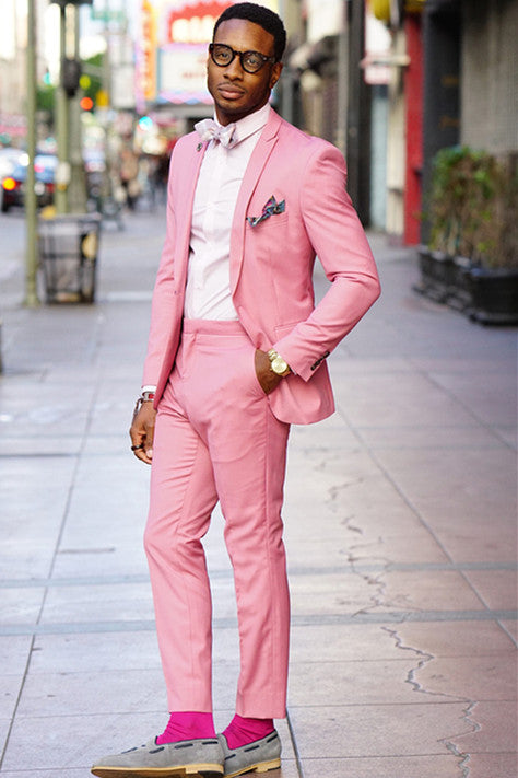 Handsome One-Button Pink Wedding Suit for Groom-BallBride