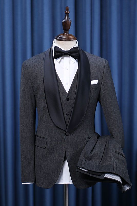 Ingemar - Elegant All Black 3 Pieces Bespoke Wedding Suit for Grooms-BallBride