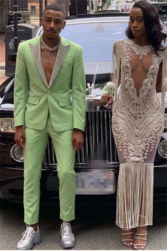 Jade Peaked Lapel Bespoke Party Prom Suit for Men by Elegantv-BallBride
