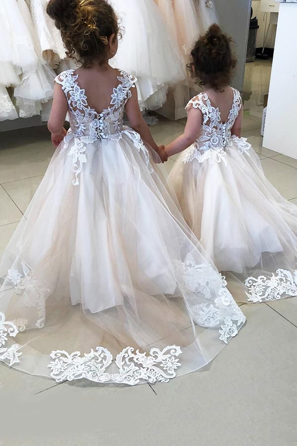 Jewel A-line Flower Girl Dresses with Tulle and Lace Appliques-BallBride