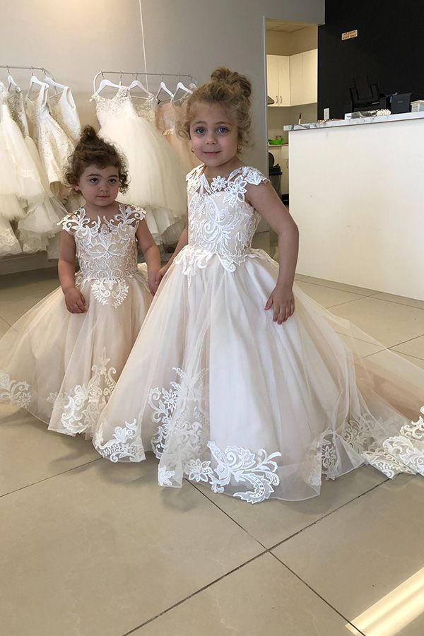 Jewel A-line Flower Girl Dresses with Tulle and Lace Appliques-BallBride