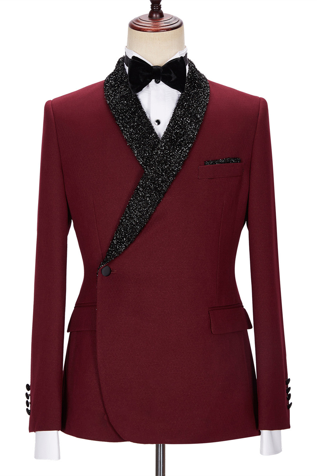 Jonathan Chic Burgundy Sparkle Shawl Lapel Two Pieces Men Suits-BallBride