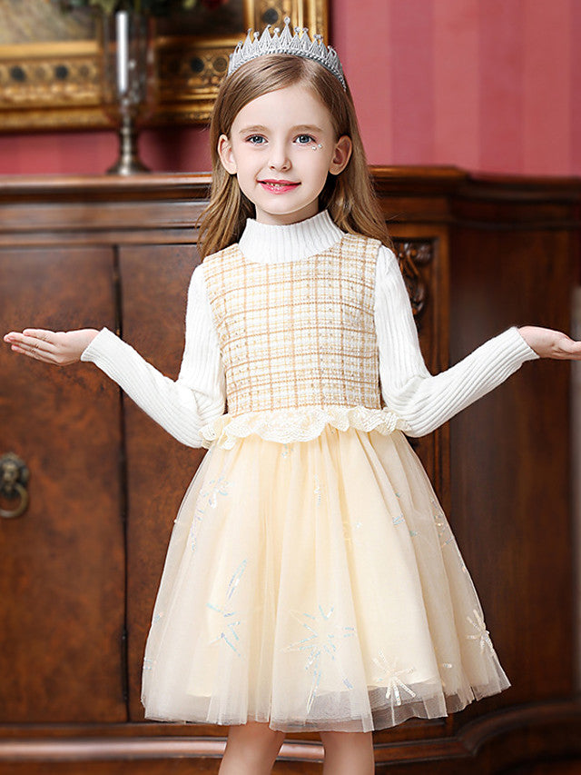 Knee-Length Tulle Flower Girl Dress with Jewel Neckline and Spliced Ruffles-BallBride
