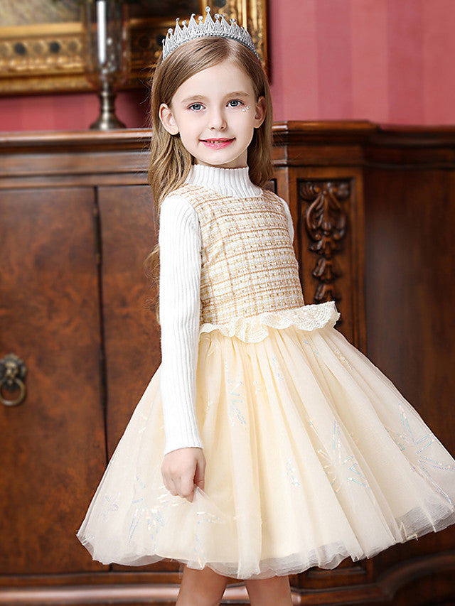 Knee-Length Tulle Flower Girl Dress with Jewel Neckline and Spliced Ruffles-BallBride