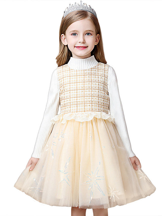 Knee-Length Tulle Flower Girl Dress with Jewel Neckline and Spliced Ruffles-BallBride