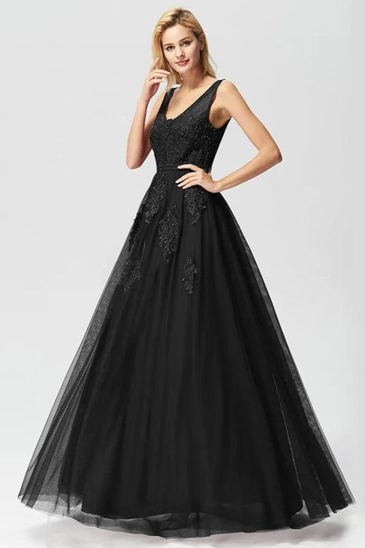 Lace Appliques Sleeveless Long Evening Prom Dress Online-BallBride