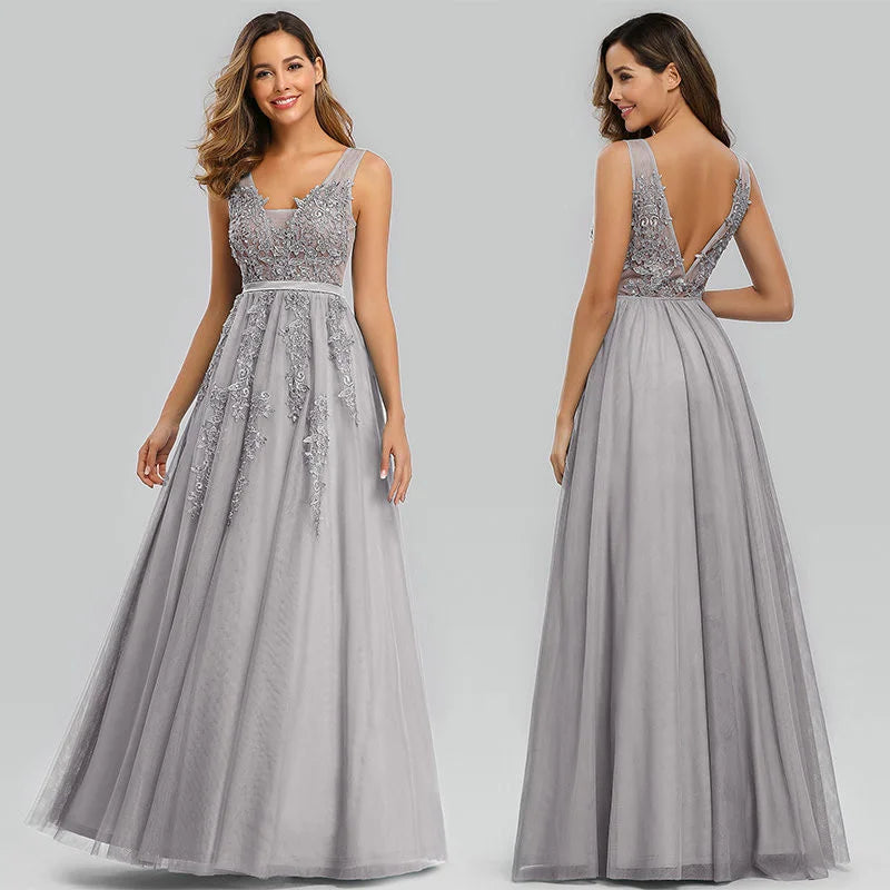 Lace Appliques Sleeveless Long Evening Prom Dress Online-BallBride