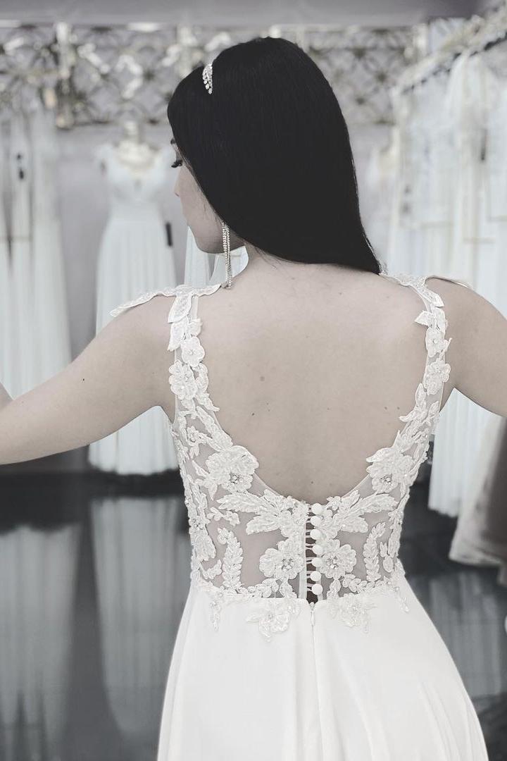 Lace Chiffon A-line V-neck Split Wedding Dress-BallBride