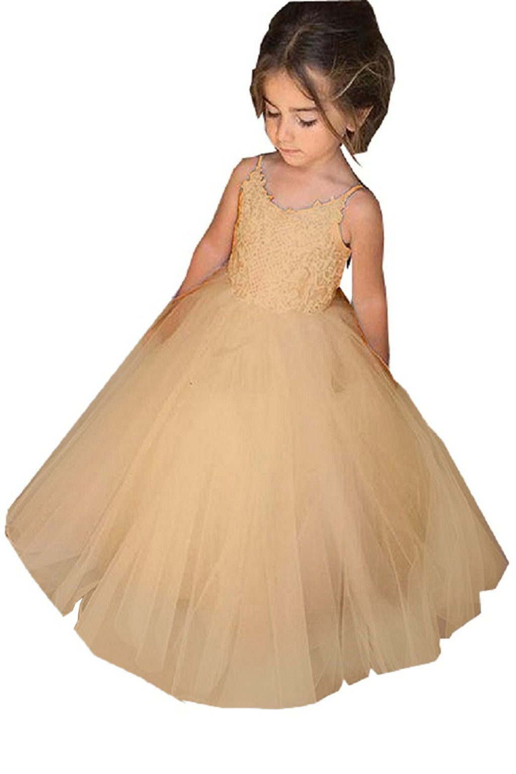 Lace-Embellished Square Neckline Sleeveless Ball Gown Flower Girl Dress-BallBride