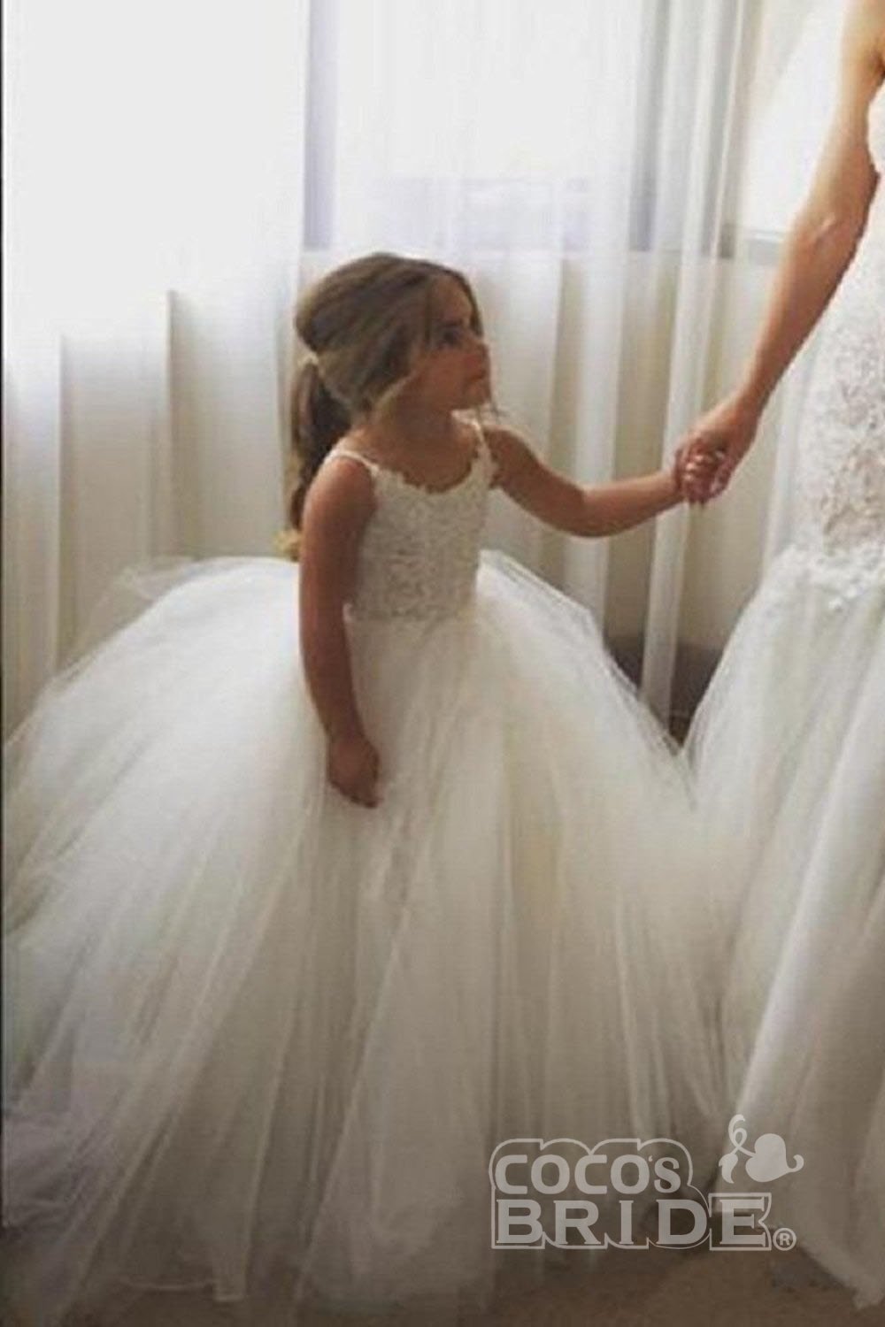 Lace-Embellished Square Neckline Sleeveless Ball Gown Flower Girl Dress-BallBride
