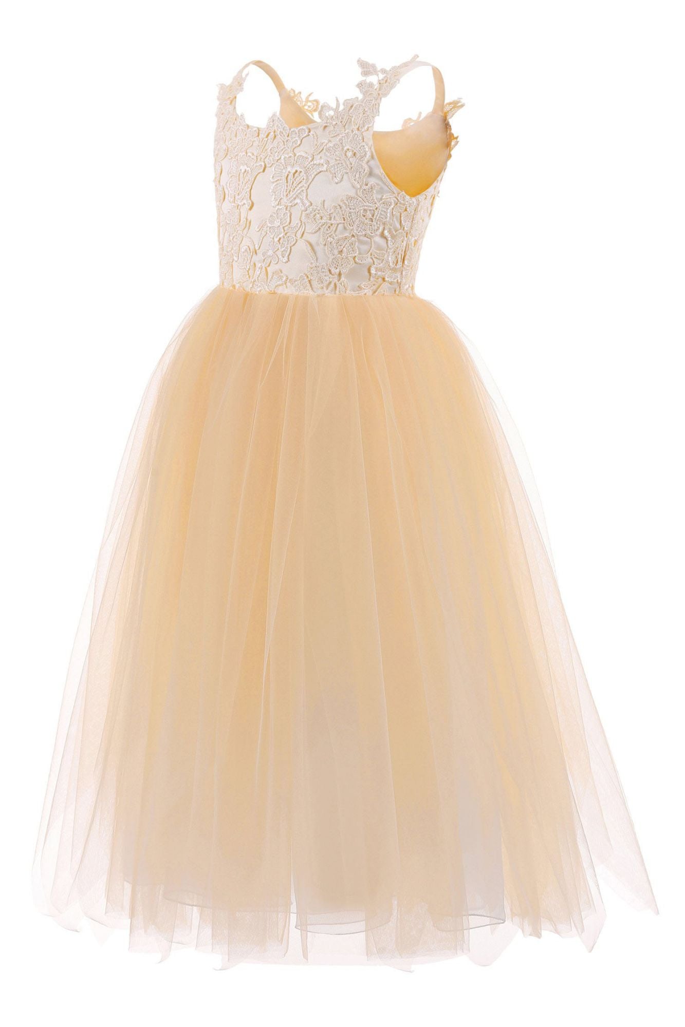 Lace-Embellished Square Neckline Sleeveless Ball Gown Flower Girl Dress-BallBride