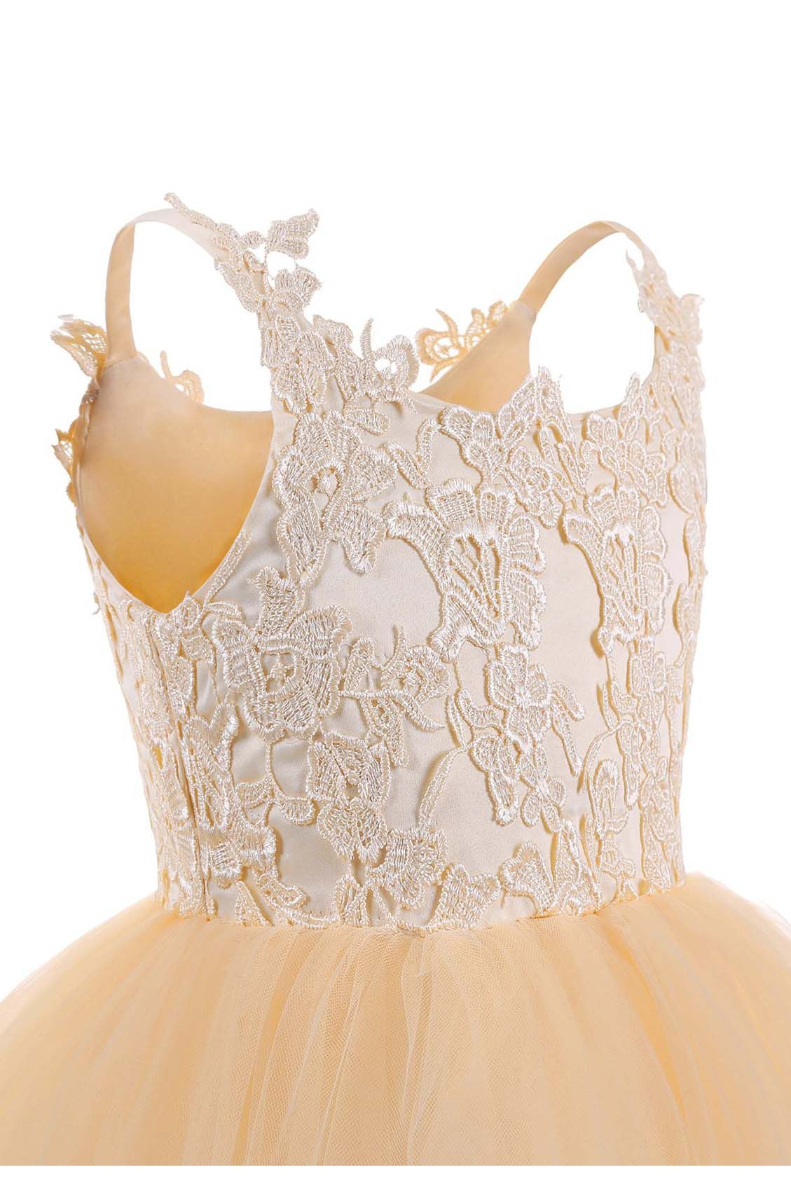 Lace-Embellished Square Neckline Sleeveless Ball Gown Flower Girl Dress-BallBride