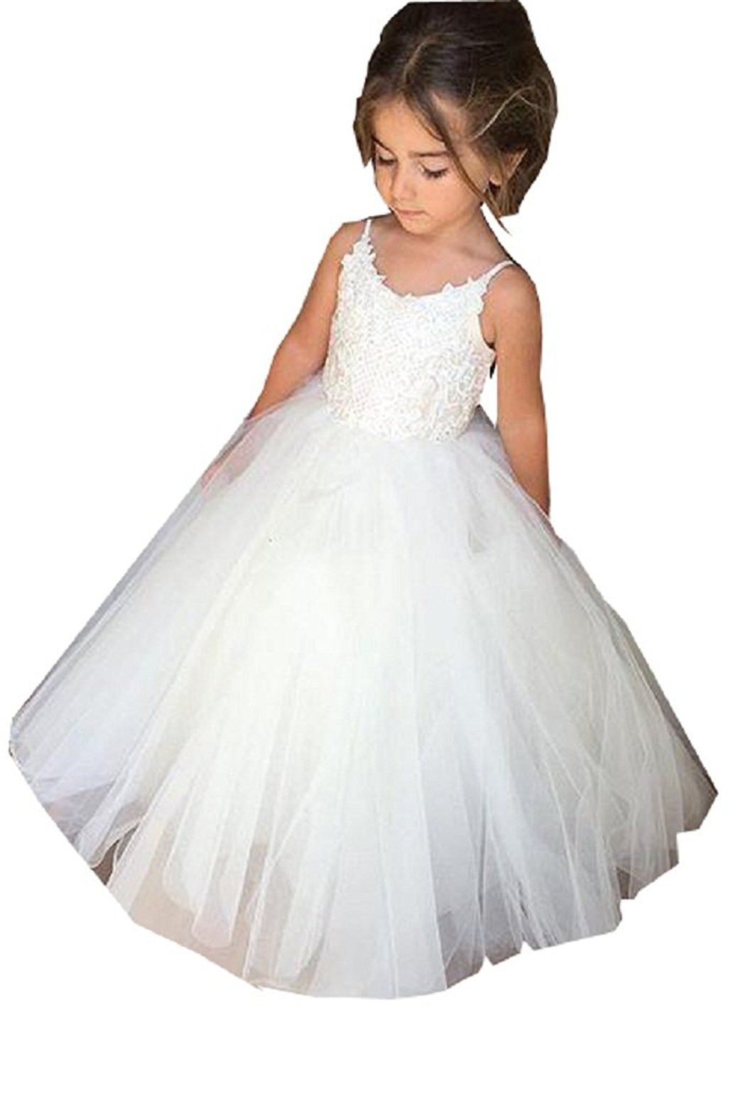 Lace-Embellished Square Neckline Sleeveless Ball Gown Flower Girl Dress-BallBride