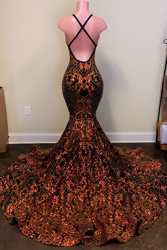 Laser Light Mermaid Prom Dress with Plunging Neckline & Sleeveless Court-BallBride