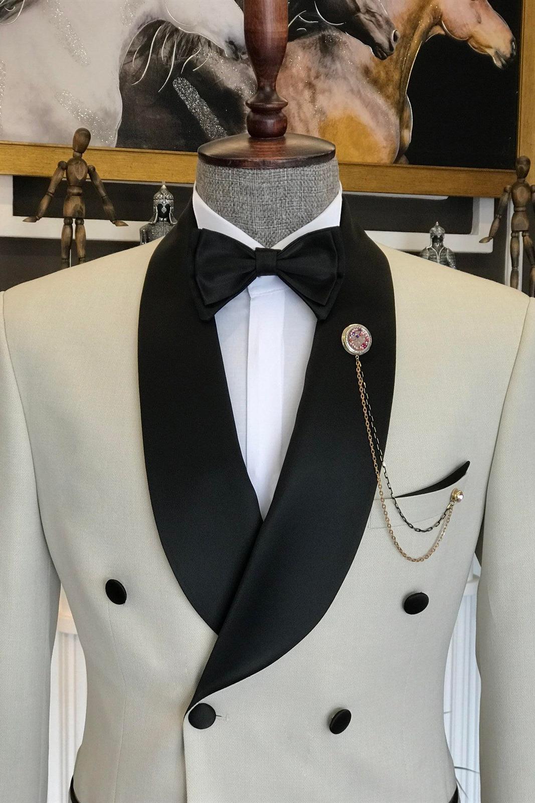 Latest Design Light Champagne Double Breasted Shawl Lapel Best Fitted Men Suits by Baldwin-BallBride