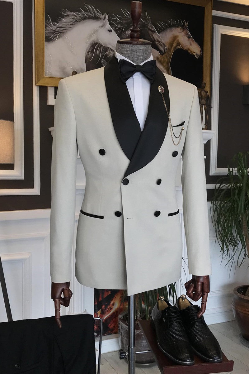 Latest Design Light Champagne Double Breasted Shawl Lapel Best Fitted Men Suits by Baldwin-BallBride