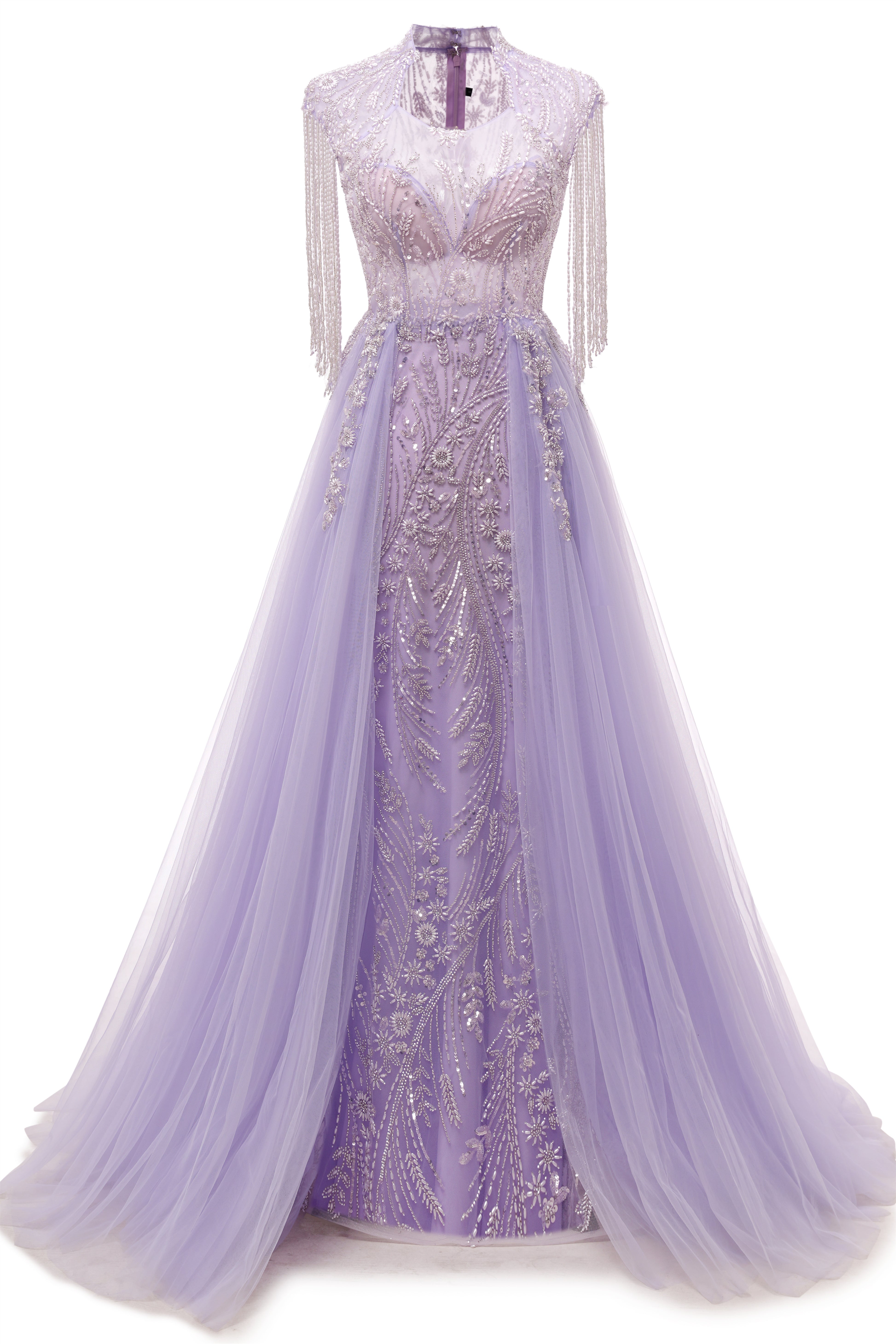 Lilac Long sleeves Overskirt A-line Evening Dresses-BallBride