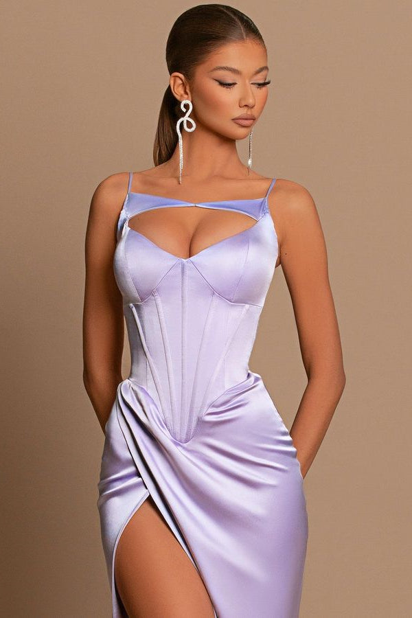 Lilac Sleeveless Mermaid Long Prom Dress with Slit Online - Modest Light-BallBride