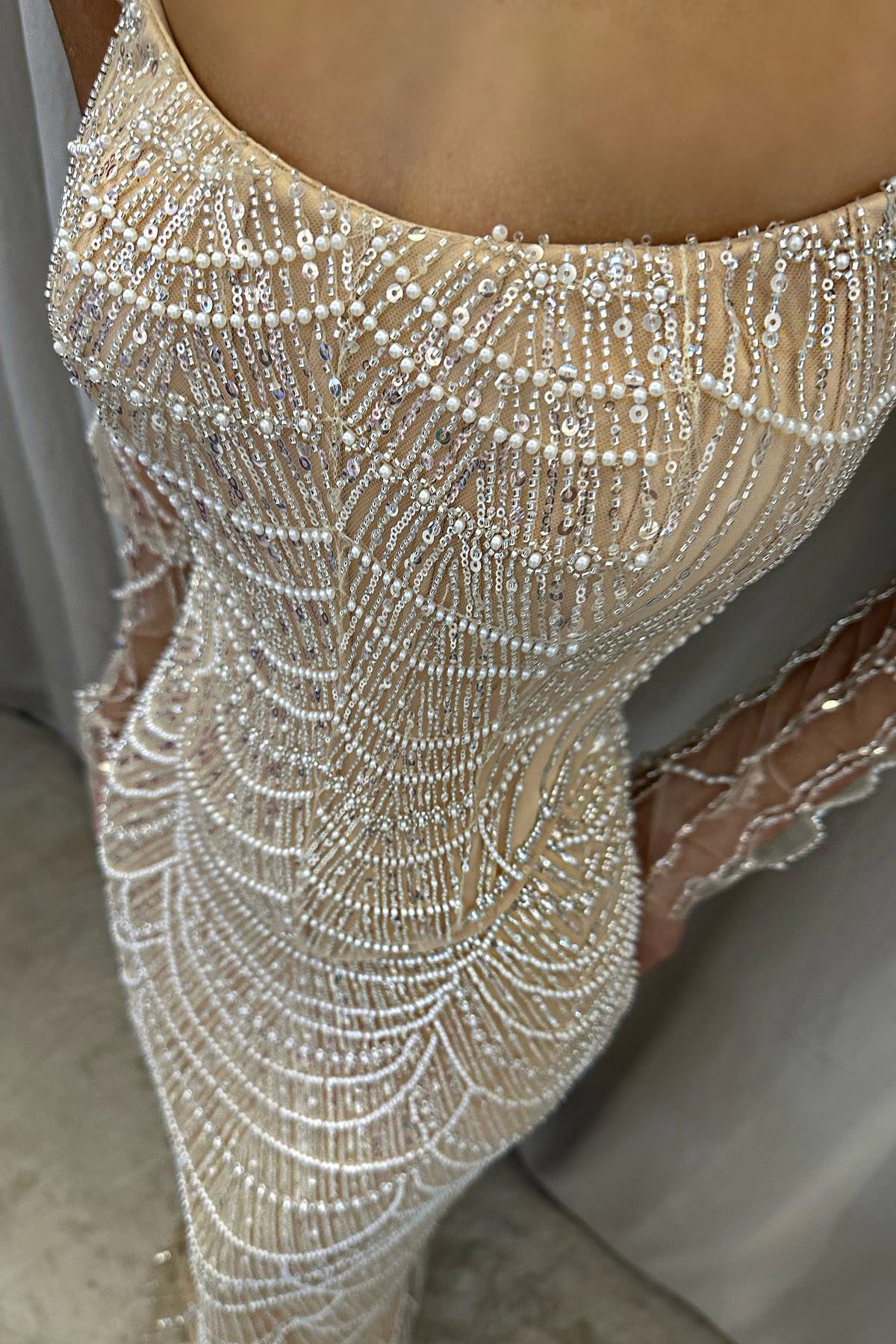 Long Gloves Strapless Mermaid Prom Dress with Beads and Beading-BallBride