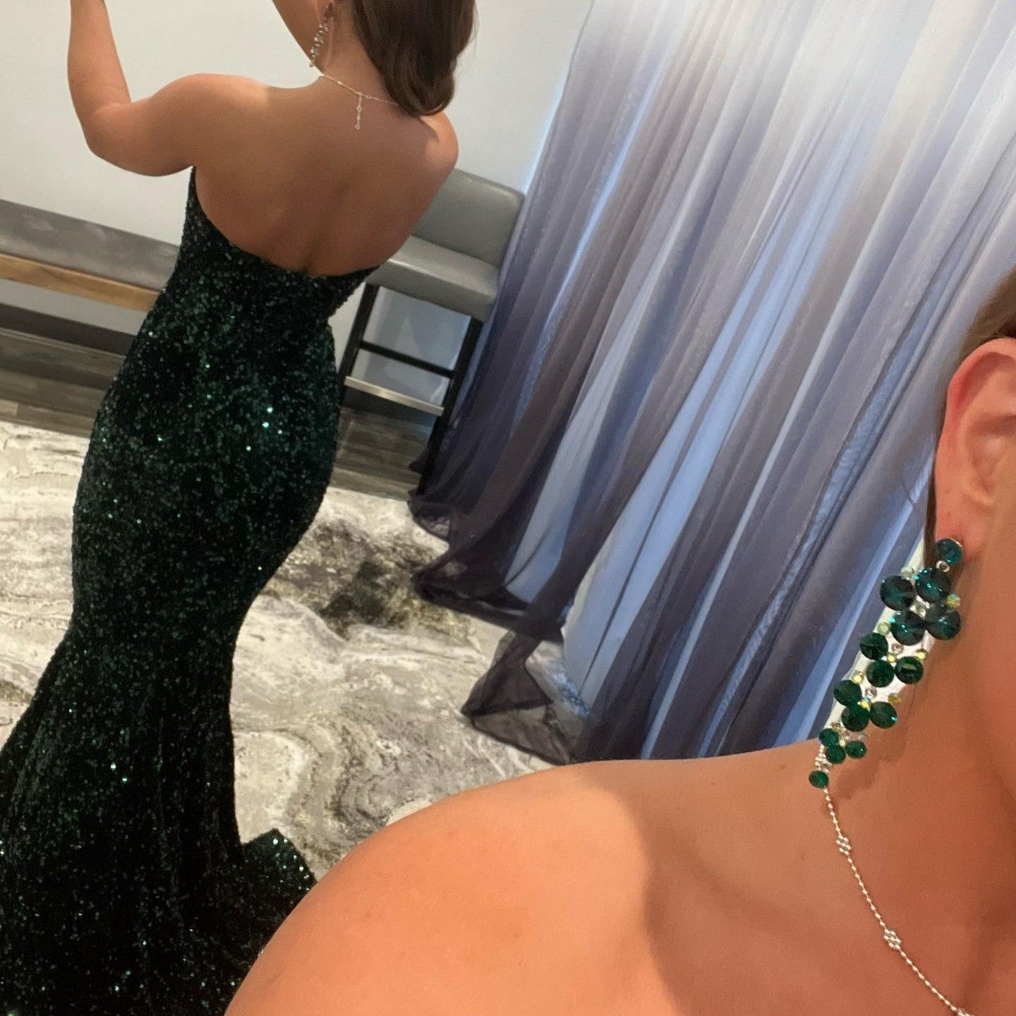Long Mermaid V-Neck Sequins Backless Formal Prom Dress-BallBride