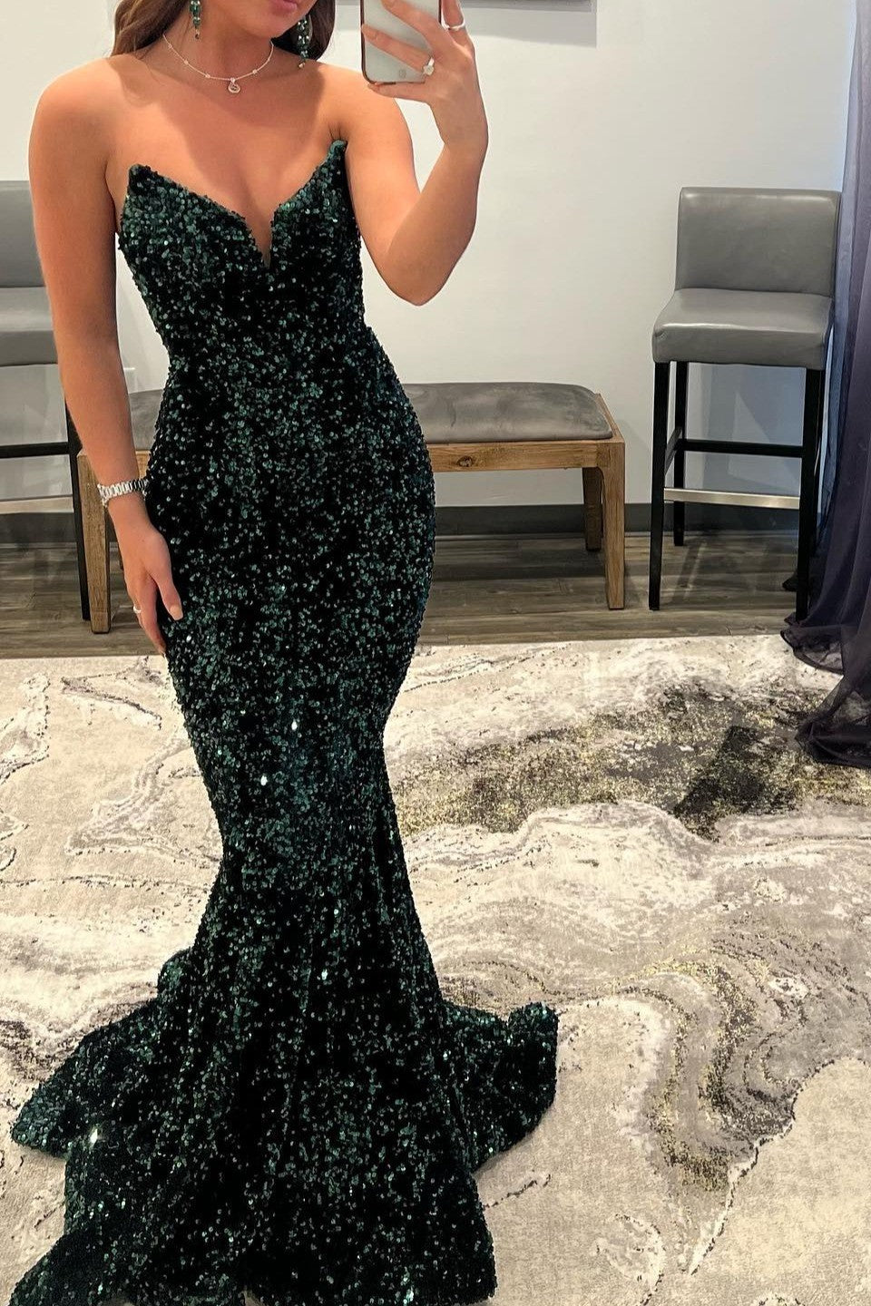 Long Mermaid V-Neck Sequins Backless Formal Prom Dress-BallBride