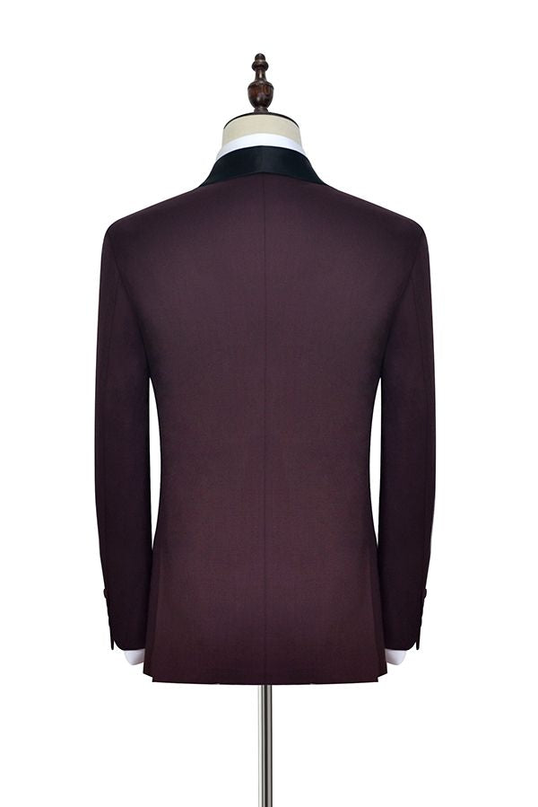 Luxury Black Shawl Collar One Button Burgundy Wedding Suit for Men-BallBride