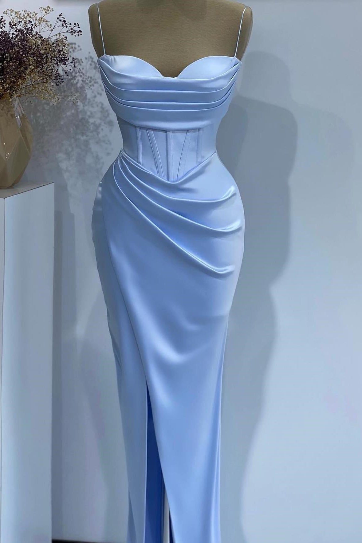Mermaid Baby Blue Sweetheart Prom Dress With Spaghetti-Straps Online-BallBride