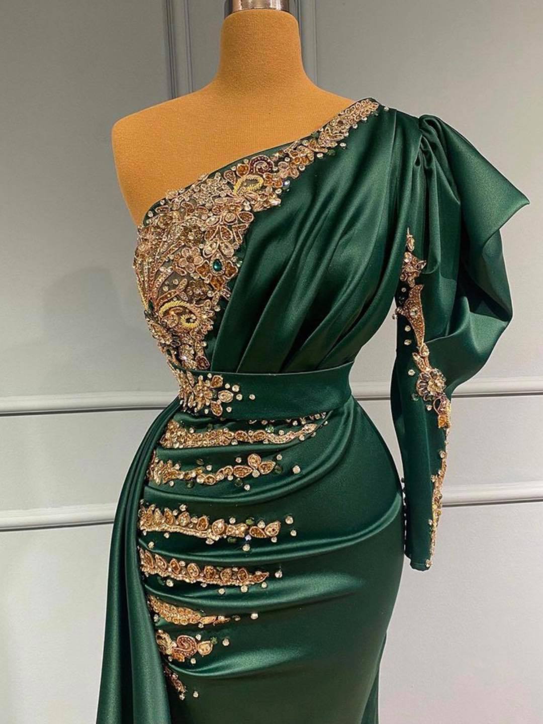Mermaid Dark Green One Shoulder Prom Dress-BallBride